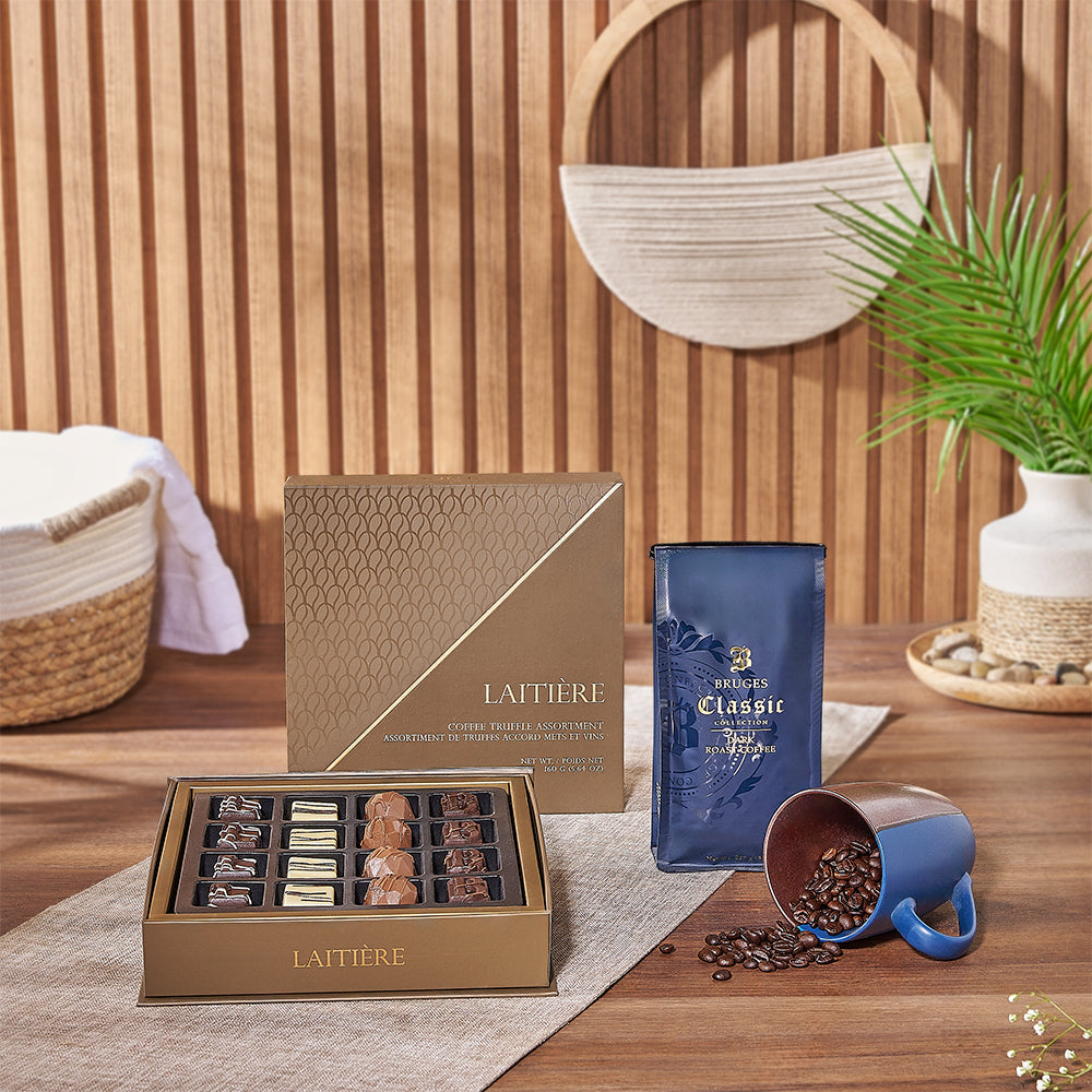 Coffee Basket with Chocolate Truffles – how the gift is presented