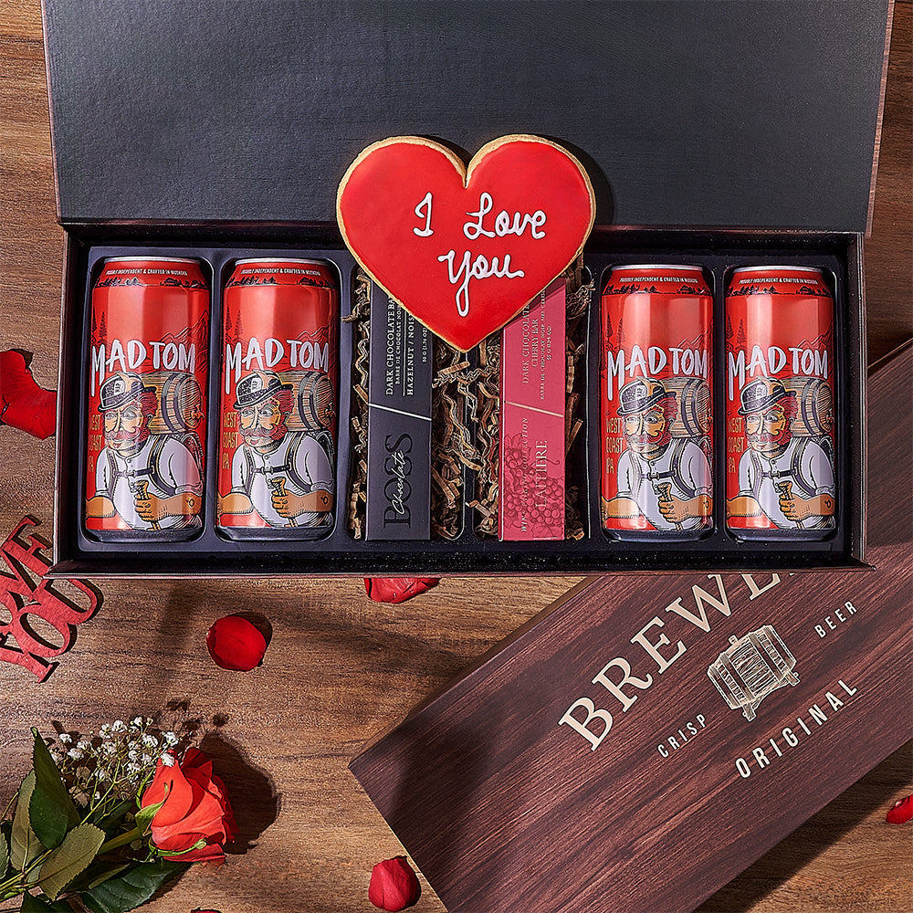 Craft Beer and Chocolate Valentine Basket – how the gift is presented