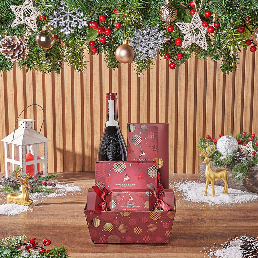 Our Christmas Morning Wine Gift Set, a curated selection of delightful goodies designed for a cozy celebration with friends and loved ones - Rhode Island Delivery