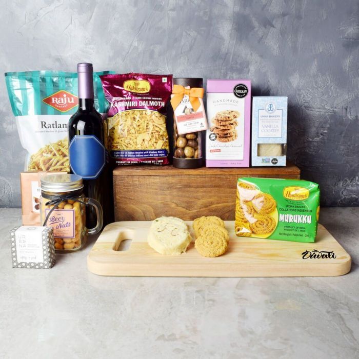 Diwali Wine Chocolate Gift Basket – how the gift is presented