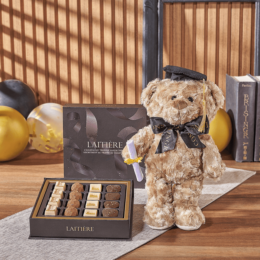 Graduation Bear & Truffle Gift, chocolate gift, chocolate, graduation gift, graduation, plush gift, plush, Rhode Island delivery