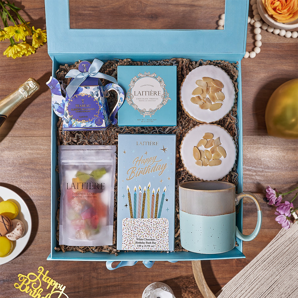 Birthday Blueberry Tea Treat Box – how the gift is presented