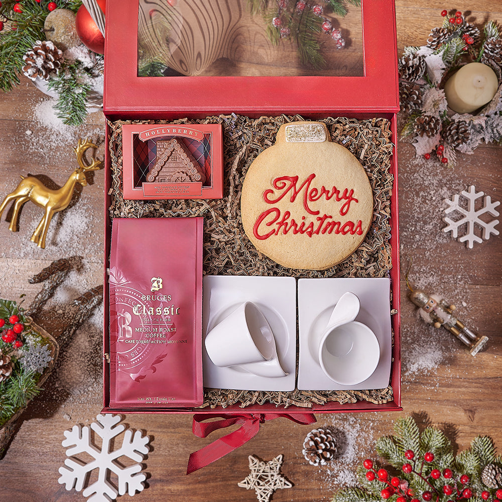 Deluxe Holiday Coffee Gift Basket with Belgian Chocolate – how the gift is presented