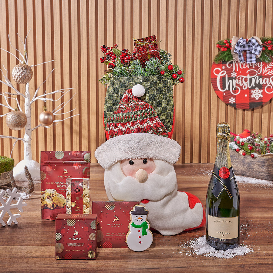 Holiday Champagne & Treat Stocking, champagne gift, champagne, sparkling wine gift, sparkling wine, chocolate gift, chocolate, christmas gift, christmas, Rhode Island delivery