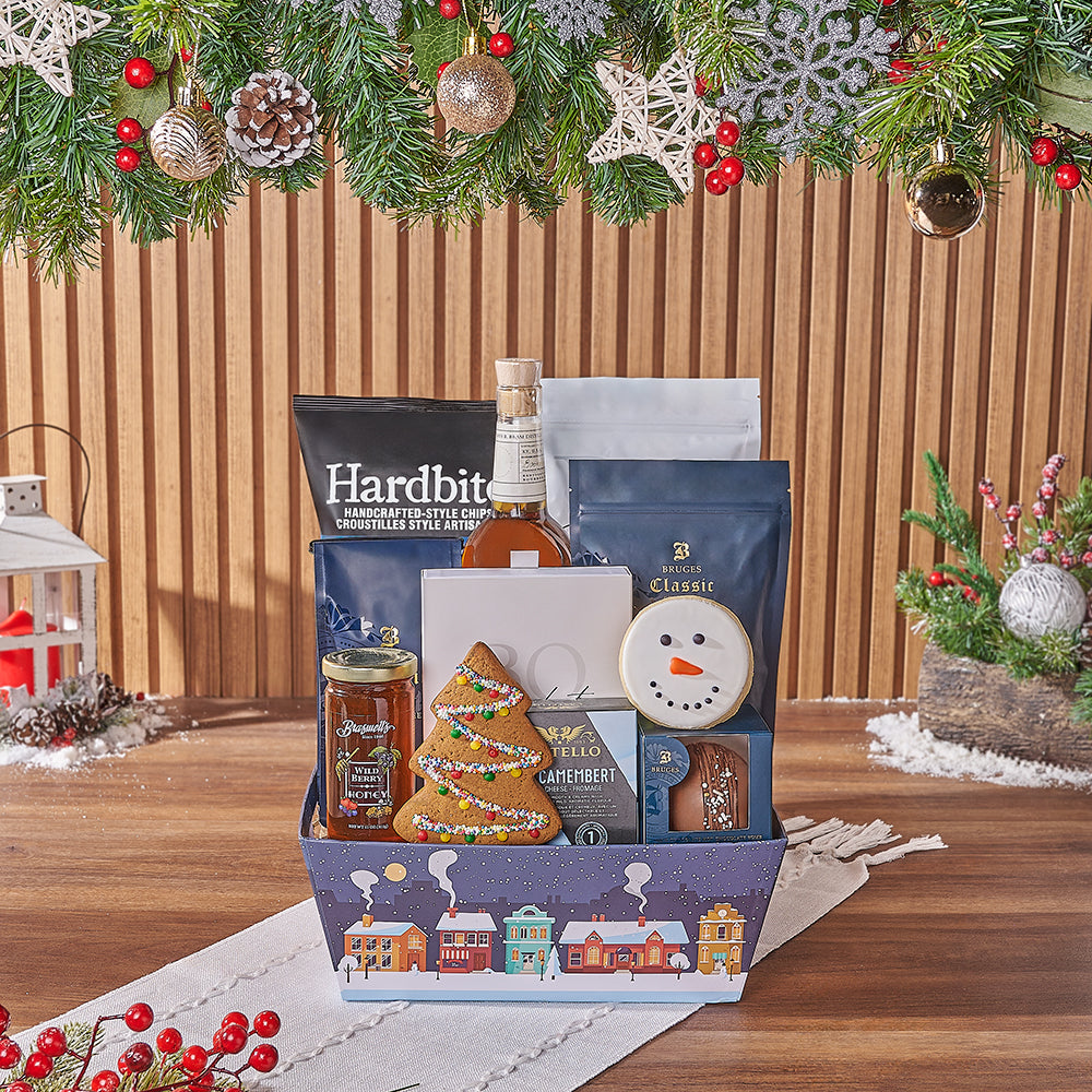 Whiskey Snack and Holiday Gift Basket – how the gift is presented