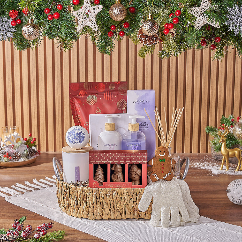 Holiday Lavender Spa Chocolate Basket – how the gift is presented