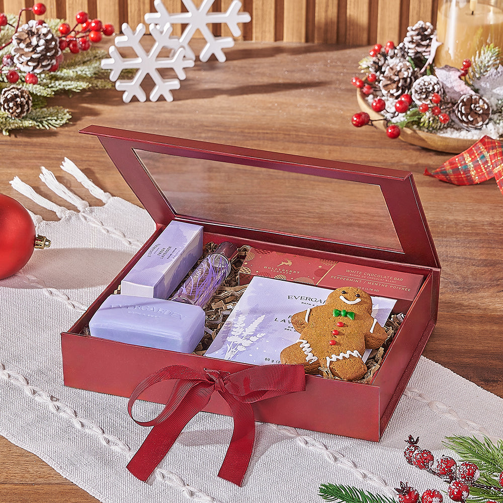 Small Holiday Gift Basket Featuring Lavender Spa Treats – how the gift is presented