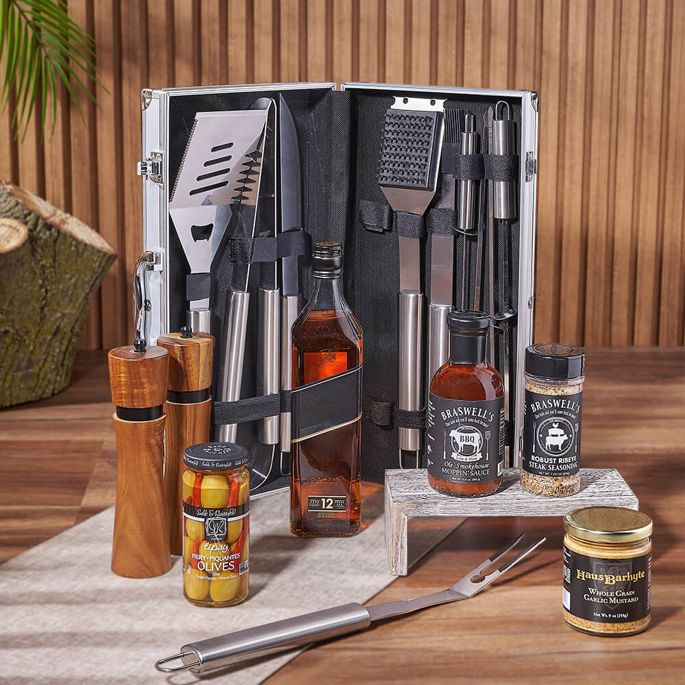 Grilling and Whiskey Gift Basket – how the gift is presented