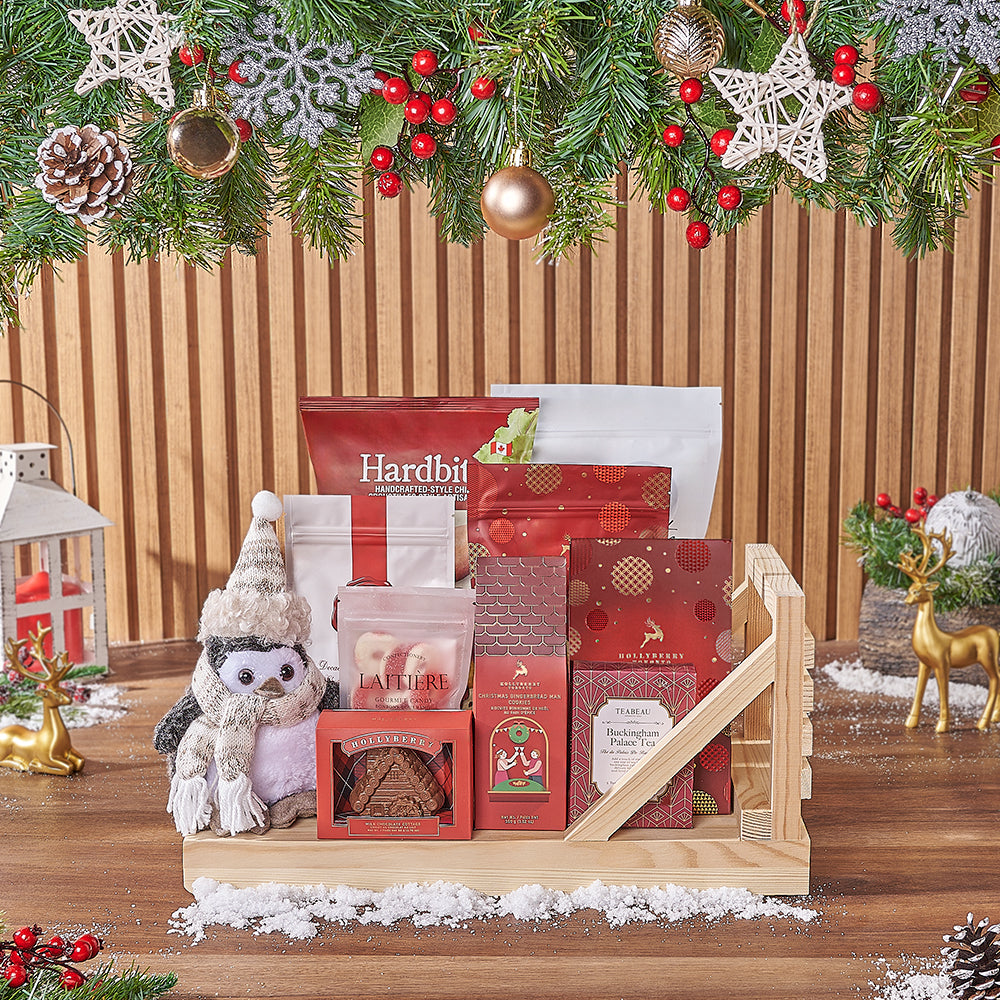 Holiday White Chocolate Popcorn Gift Basket – how the gift is presented