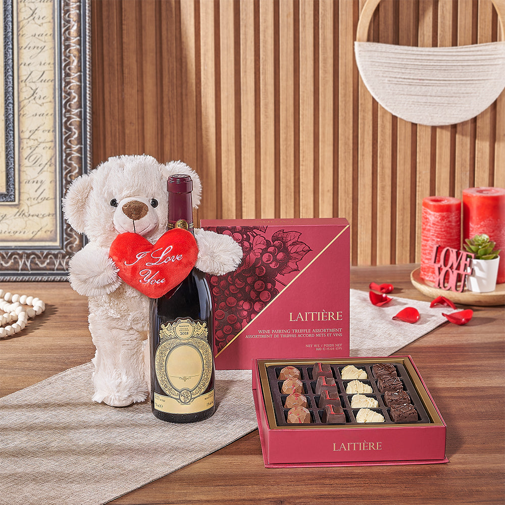Valentine's Day Red Wine & Bear – how the gift is presented