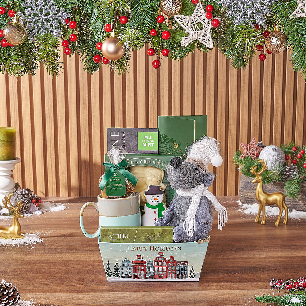 Holiday Basket with Artisan Chocolates – how the gift is presented