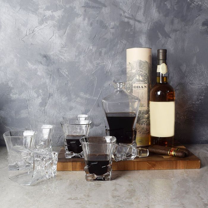 Whiskey and Cigar Set Gift Basket – how the gift is presented