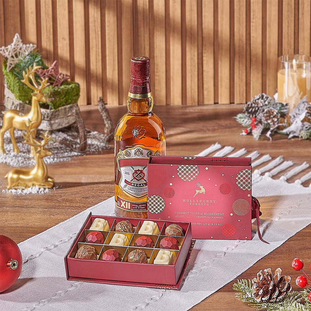 Whiskey and Hollyberry Truffle Box – how the gift is presented
