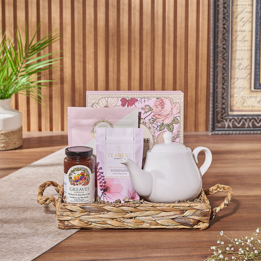 Natural Woven Tray Tea Gift Basket – how the gift is presented