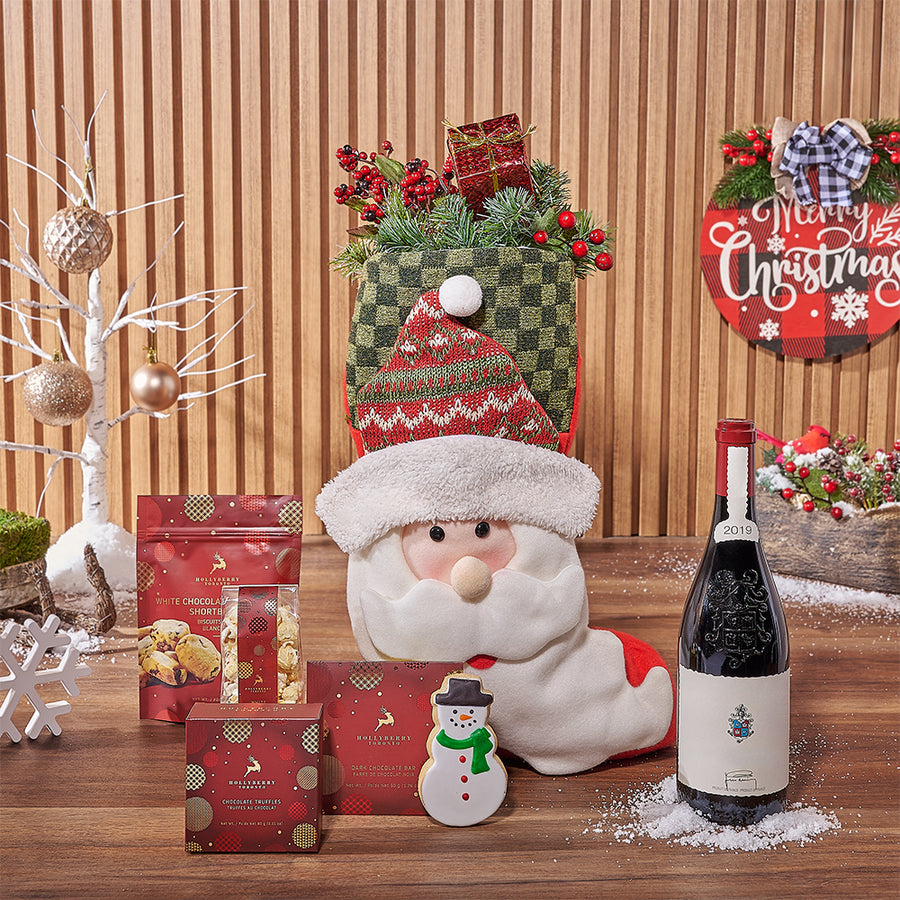 Sweet Stocking & Wine Gift Set, wine gift, wine, chocolate gift, chocolate, Christmas gift, Christmas, Rhode Island delivery