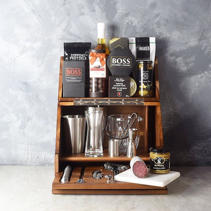 Cherry Acacia Wood Tabletop Bar Set – how the gift is presented