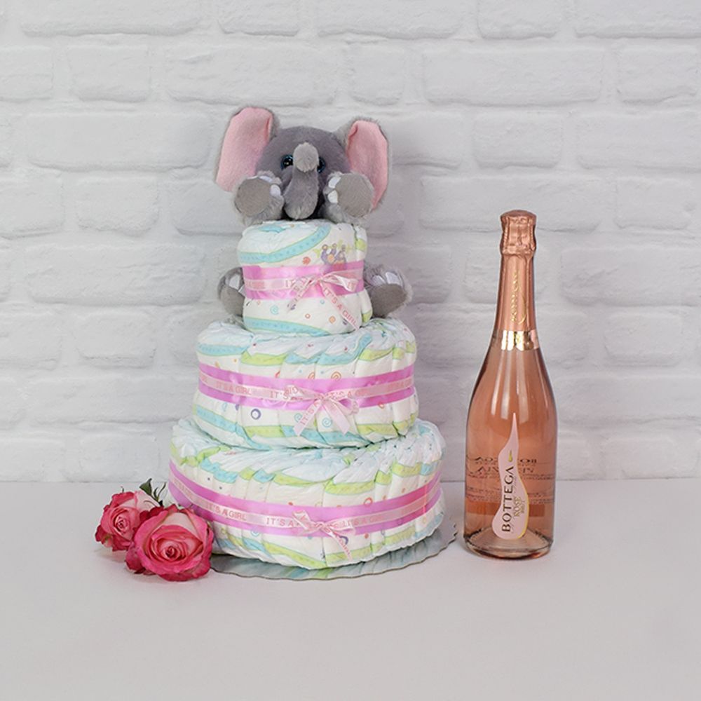 Celebration Diaper Cake with Champagne Gift – how the gift is presented