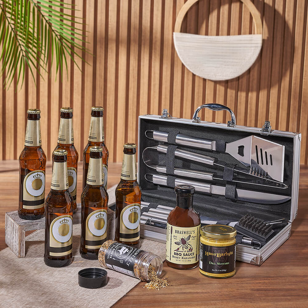 Beer and Grill Utensils Gift Basket – how the gift is presented