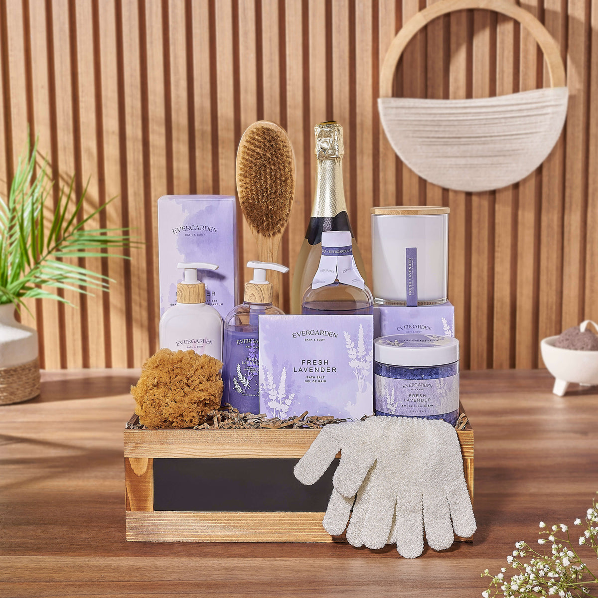 With the Deluxe Lavender &amp; Champagne Spa Gift Set from Rhode Island Baskets 