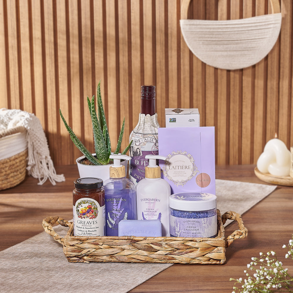 Spa and Lavender Wine Gift Set – how the gift is presented