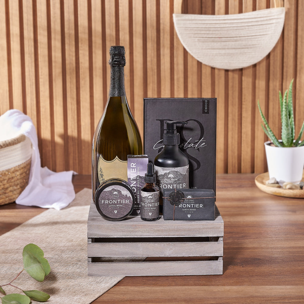 With the Sandalwood &amp; Champagne Spa Gift Crate from Rhode Island Baskets - Rhode Island Delivery