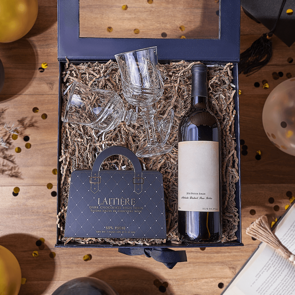 Graduation Wine and Glass Gift – how the gift is presented