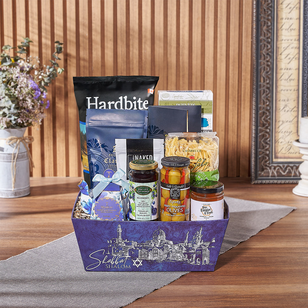 Shabbat Shalom Snack Gift Basket – how the gift is presented