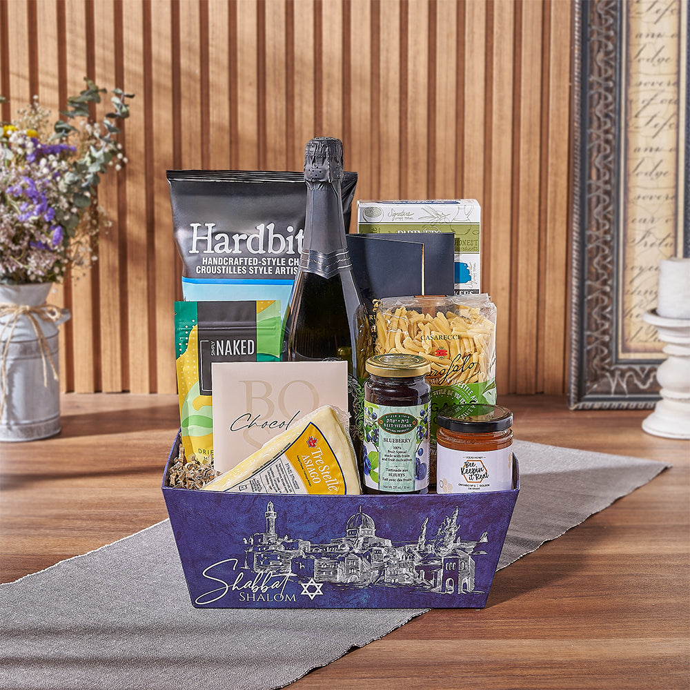 Blue Kosher Sparkling Wine Basket – how the gift is presented