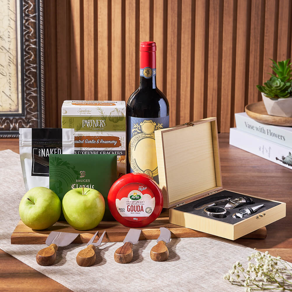 Apple, Cheese, &amp; Wine Gift Basket, wine gift, wine, cheese gift, cheese, fruit gift, fruit, Rhode Island delivery