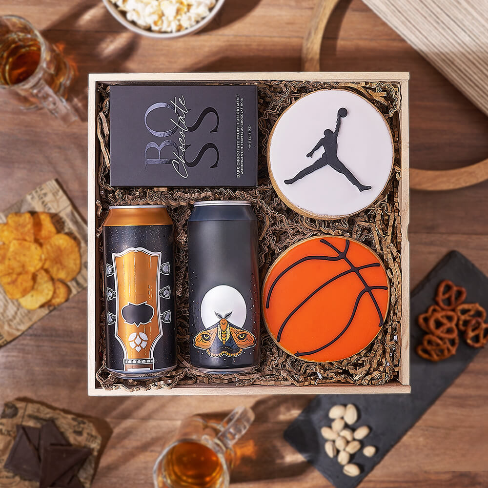 Basketball &amp; Craft Beer Box, beer gift, beer, sports gift, sports, cookie gift, cookie, Rhode Island Baskets delivery