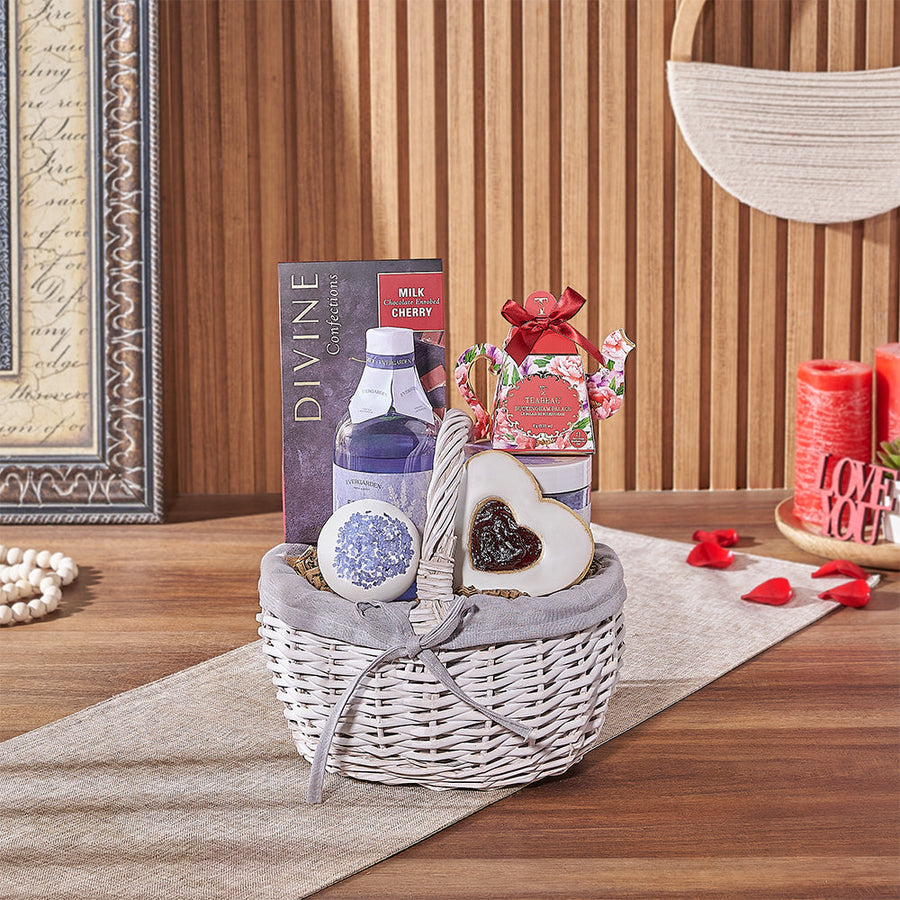 Beaconsfield Valentine’s Day Gift Basket, chocolate gift, chocolate, spa gift, spa, tea gift, tea, Rhode Island delivery