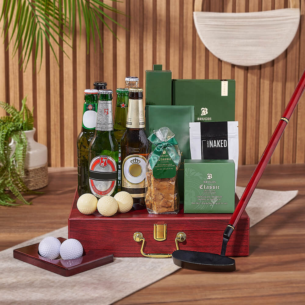Beer Basket with Executive Golf Set – how the gift is presented