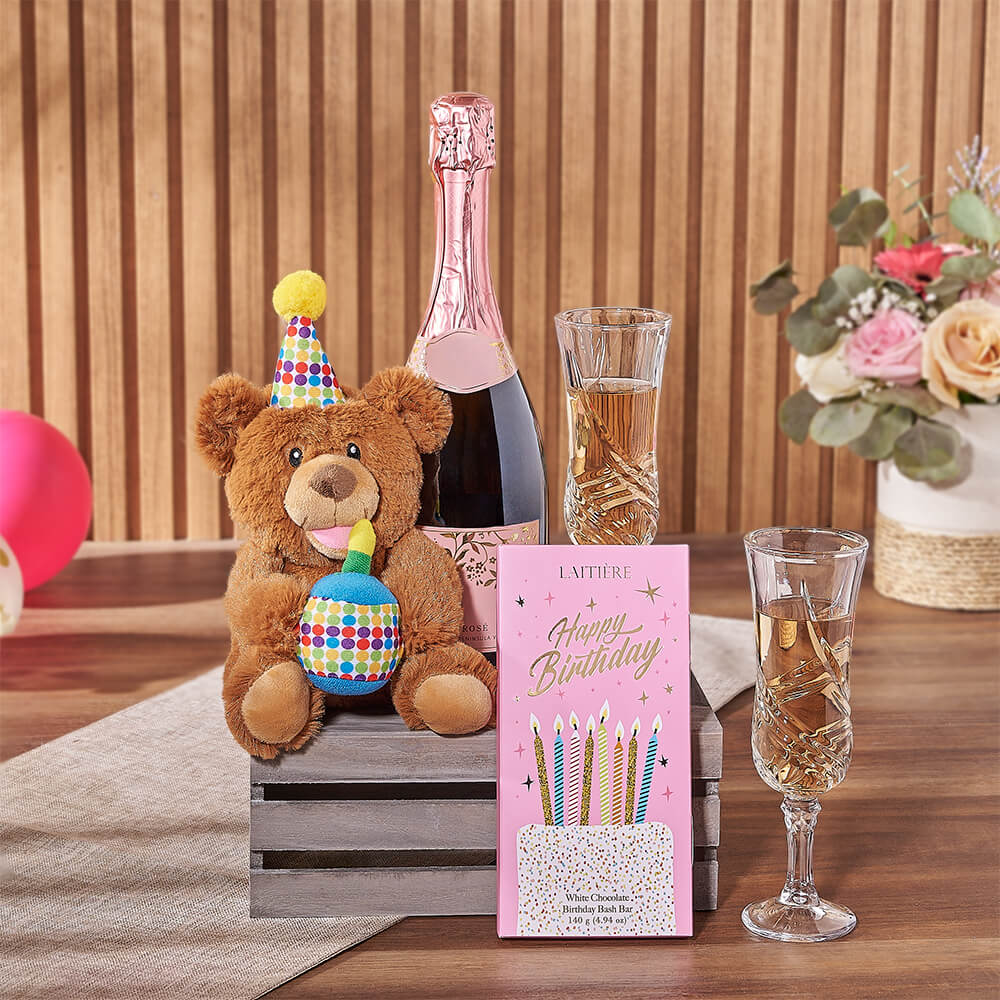 Birthday Bear &amp; Champagne Gift Crate, champagne gift, champagne, birthday gift, birthday, Rhode Island delivery