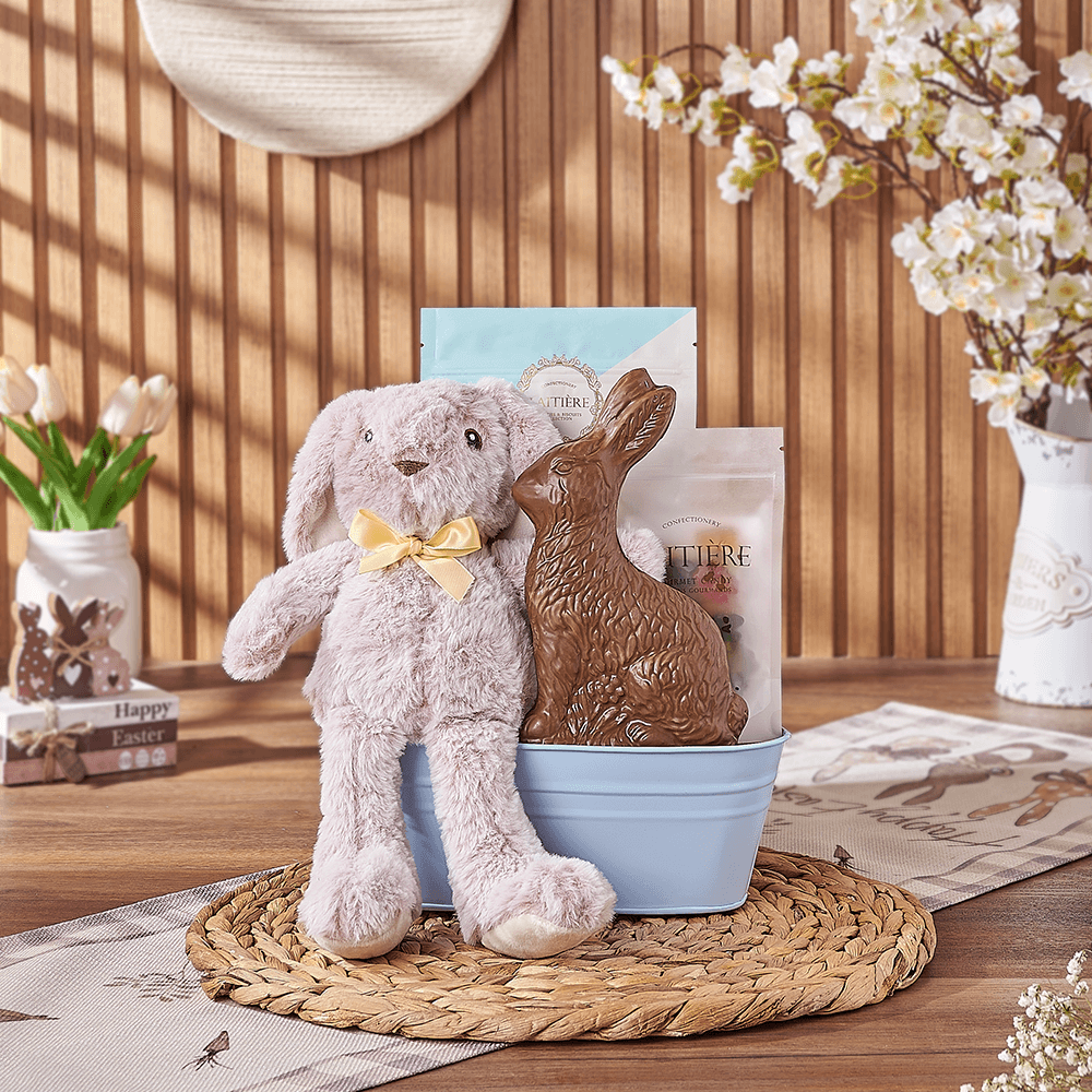 Blue Easter Bunny Gift Basket, chocolate gift, chocolate, easter gift, easter, Rhode Island delivery