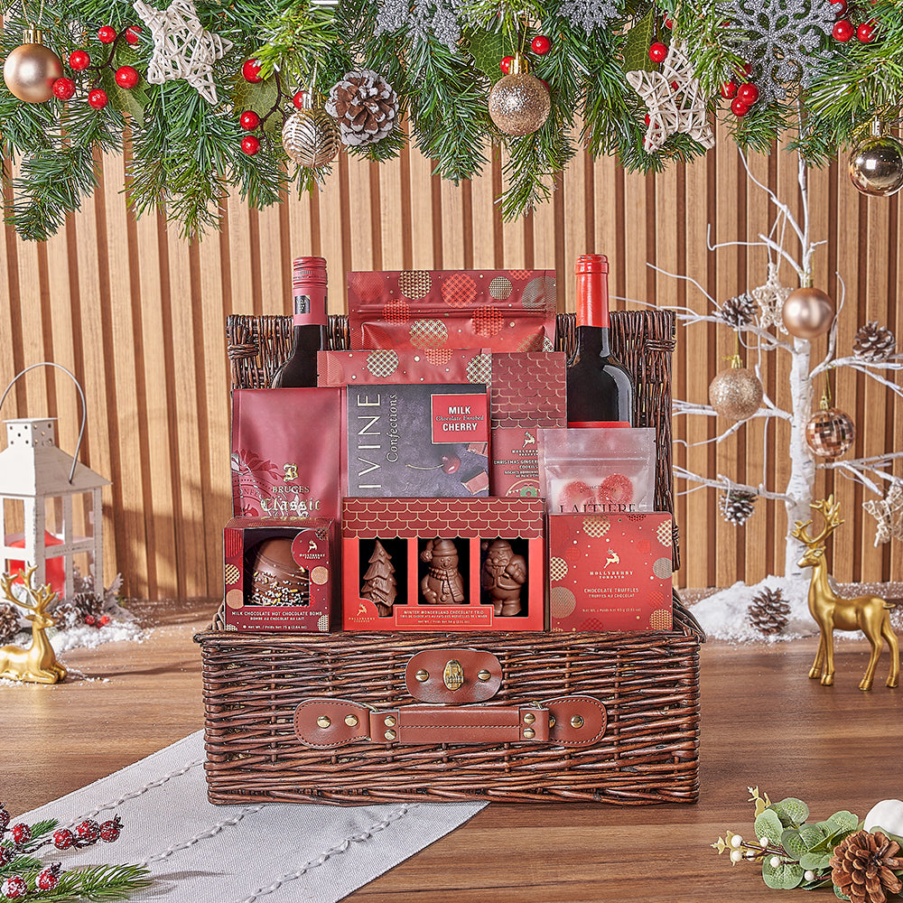 Festive Two Bottle Wine Basket – how the gift is presented