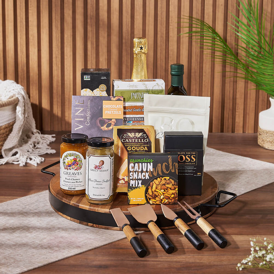 Champagne & Cheese Platter Gift Set, champagne gift, champagne, sparkling wine gift, sparkling wine, cheese board gift, cheese board, Rhode Island Baskets