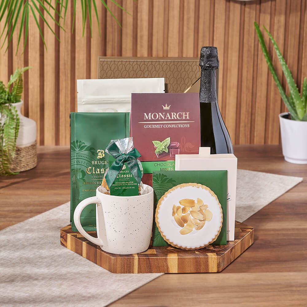 Champagne &amp; Coffee Snack Board, champagne gift, champagne, sparkling wine gift, sparkling wine, chocolate gift, chocolate, Rhode Island delivery