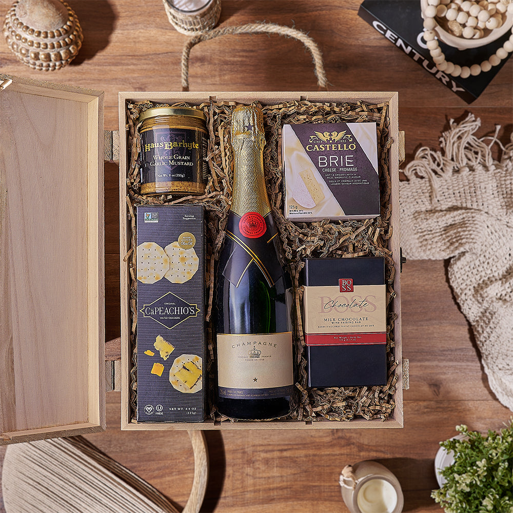 Champagne &amp; Treat Gift Box, champagne gift, champagne, cheese gift, cheese, chocolate gift, chocolate, Rhode Island delivery