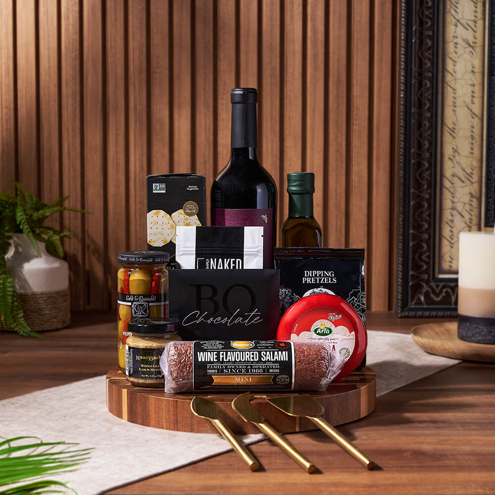 Cheese, Crackers &amp; Wine Gift Basket, wine gift, wine, cheese gift, cheese, charcuterie gift, charcuterie, Rhode Island delivery