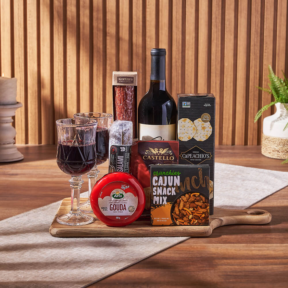 Cheese &amp; Salami Gift Set with Wine from Rhode Island Baskets - Wine Gift Basket - Rhode Island Delivery