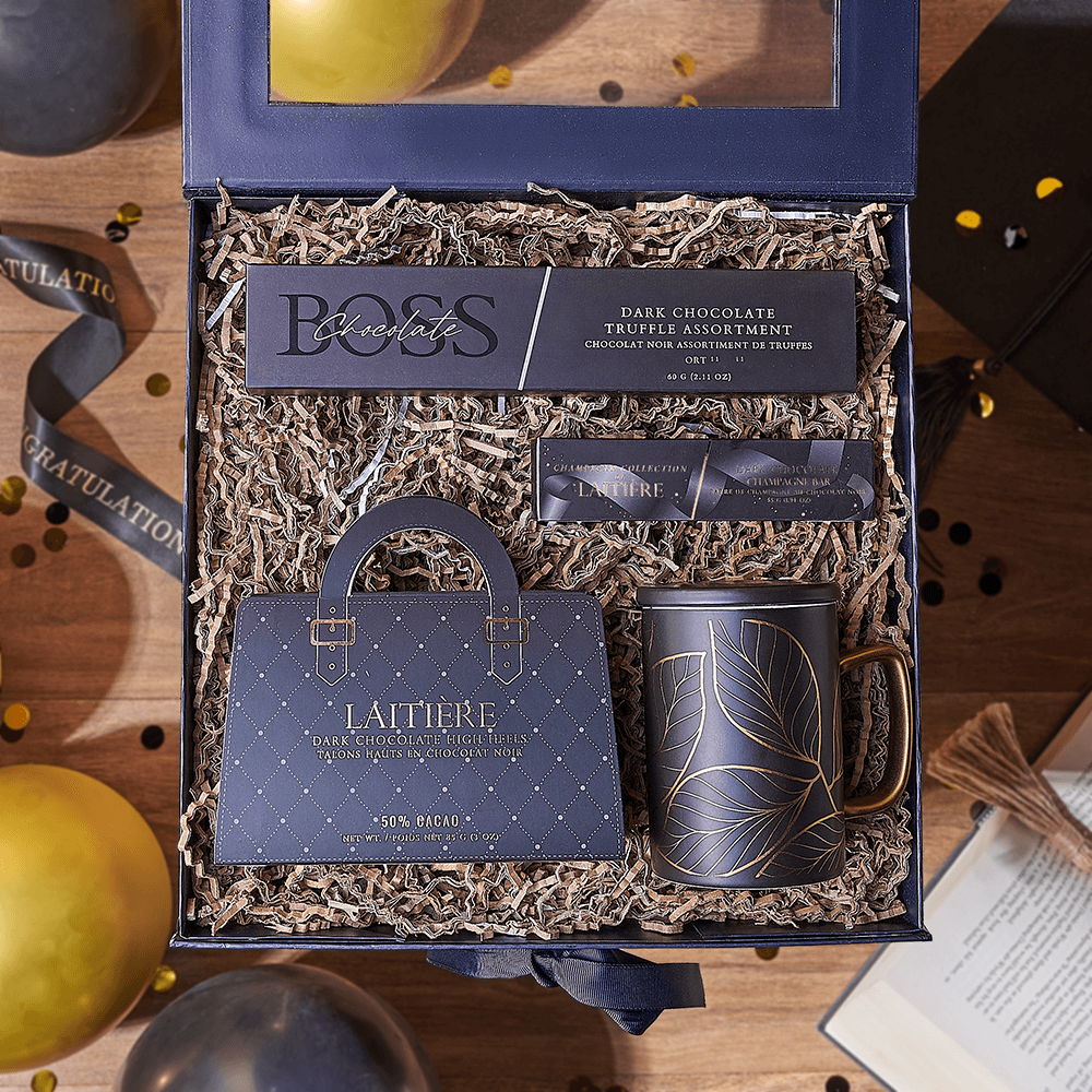 Graduation Blue Chocolate Treats – how the gift is presented