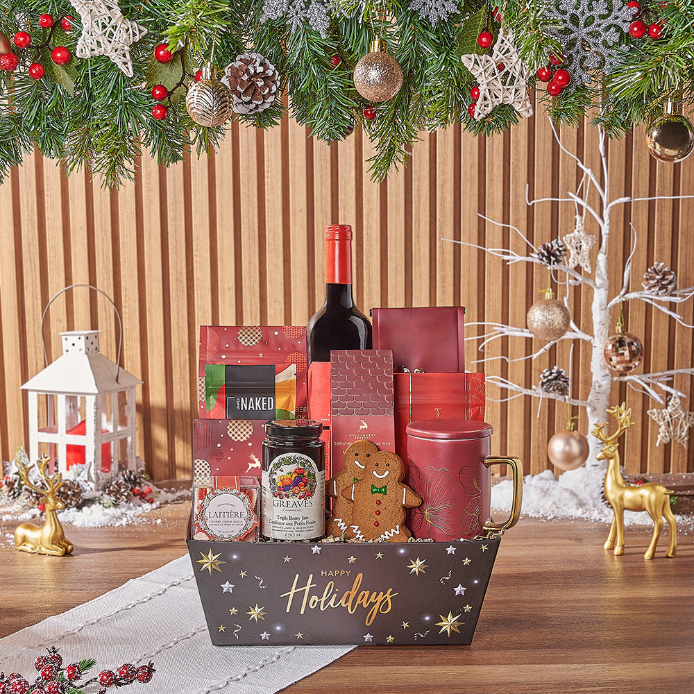 Christmas Tea &amp; Treat Gift Set, christmas gift, christmas, wine gift, wine, cookie gift, cookie, chocolate gift, chocolate, Rhode Island delivery