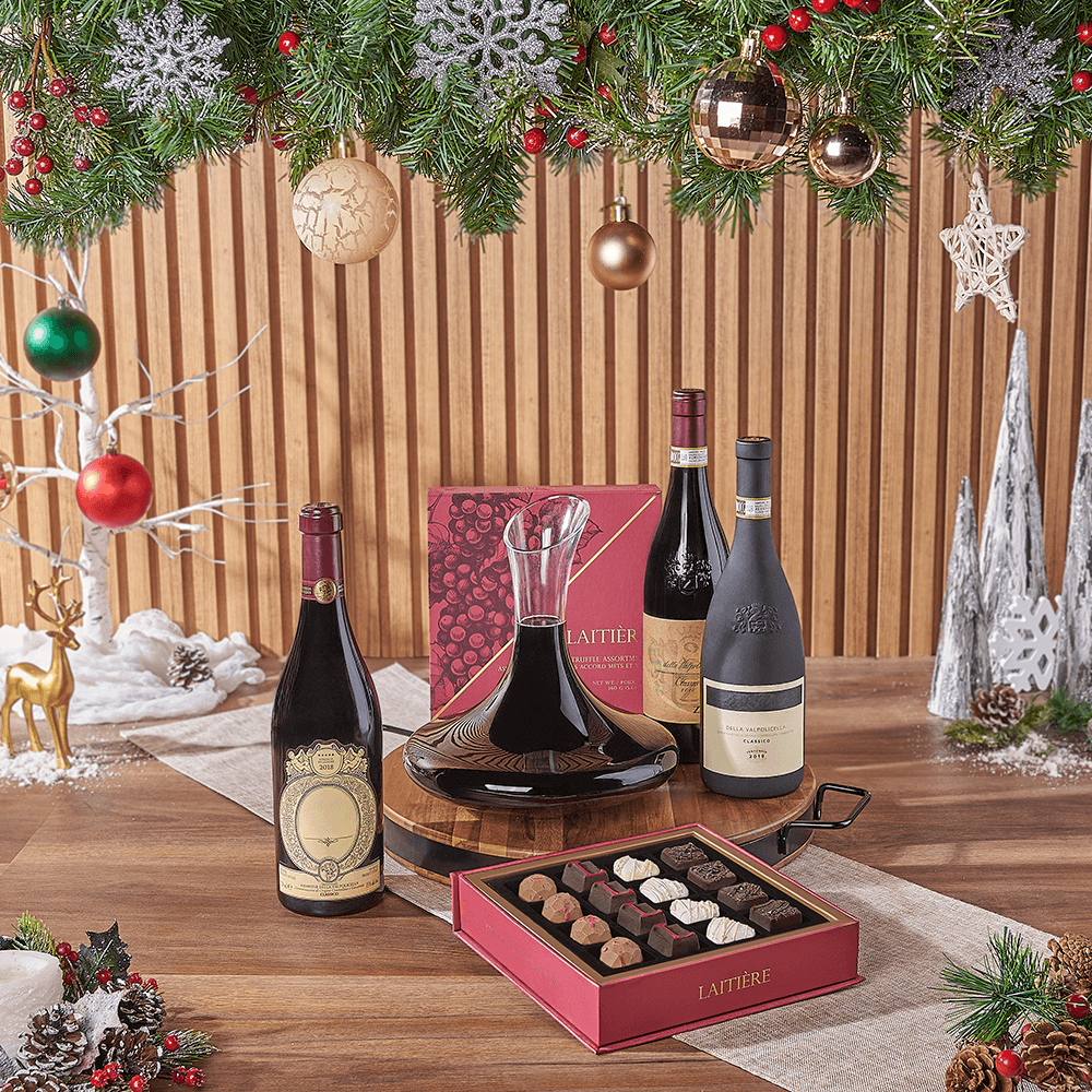 Christmas Wine & Decanter Gift, christmas gift, christmas, wine gift, wine, holiday gift, holiday, decanter gift, decanter, chocolate gift, chocolate, Rhode Island delivery