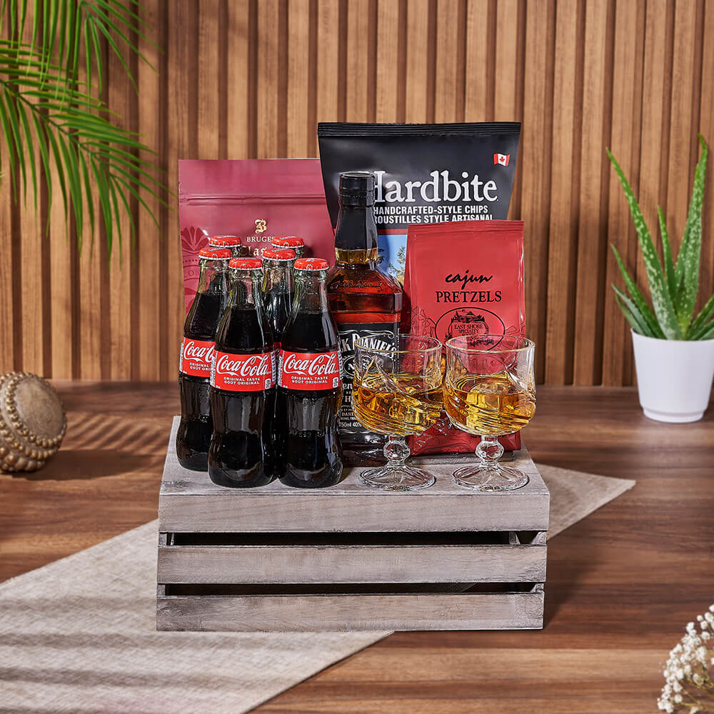 Coke &amp; Snacks Liquor Gift Crate, liquor gift, liquor, soda gift, soda, Rhode Island delivery