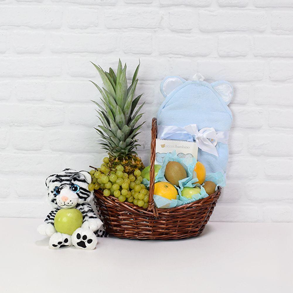 Baby Celebration Basket with Plush Tiger – how the gift is presented