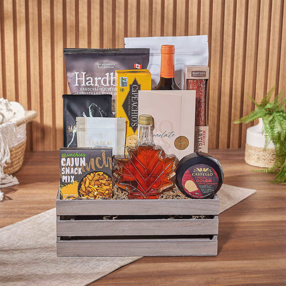 Assorted Gourmet Wine Basket – how the gift is presented