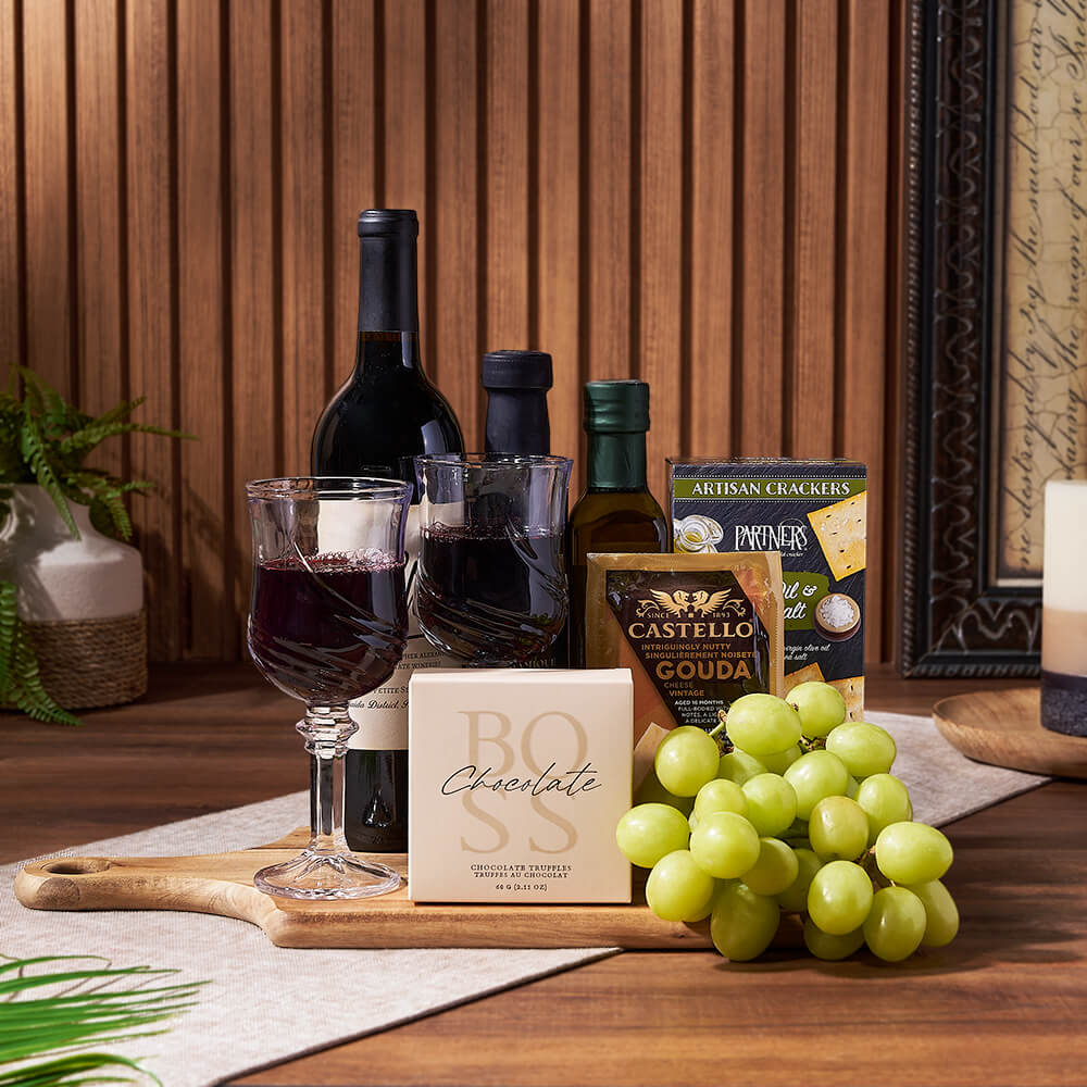 Decadent Wine &amp; Cheese Basket from Rhode Island Baskets - Wine Gift Basket - Rhode Island Delivery