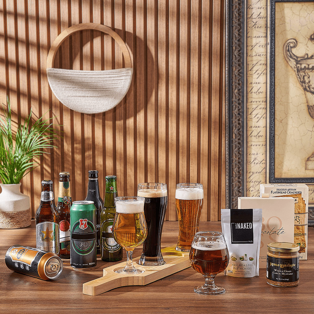 Milk Chocolate and Beer Flight Basket – how the gift is presented