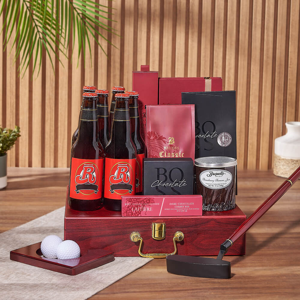 Beer Collection Gift Basket with Putter – how the gift is presented