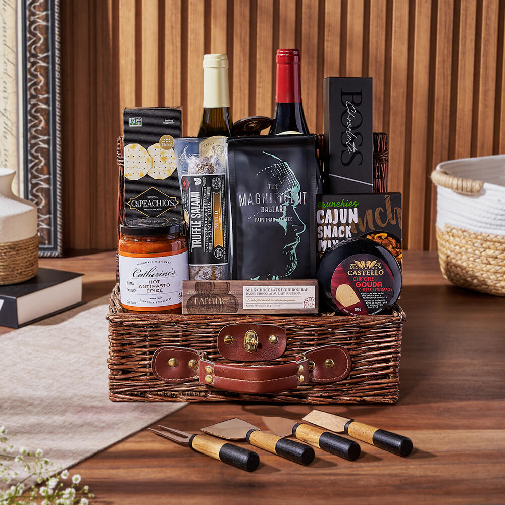 Deluxe Wine &amp; Appetizer Gift Basket, wine gift, wine, charcuterie gift, charcuterie, coffee gift, coffee, Rhode Island delivery